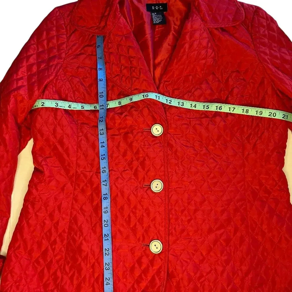 Red Quilted lightweight Button Jacket By R.Q.T. Size M - Picture 5 of 12